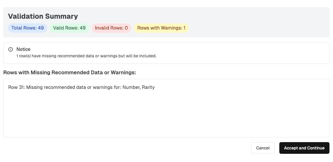 TCGP Kit CSV Validation Example