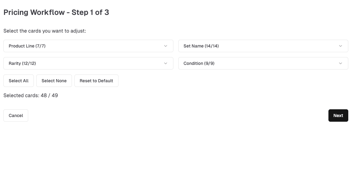 TCGP Kit Product Selection Example